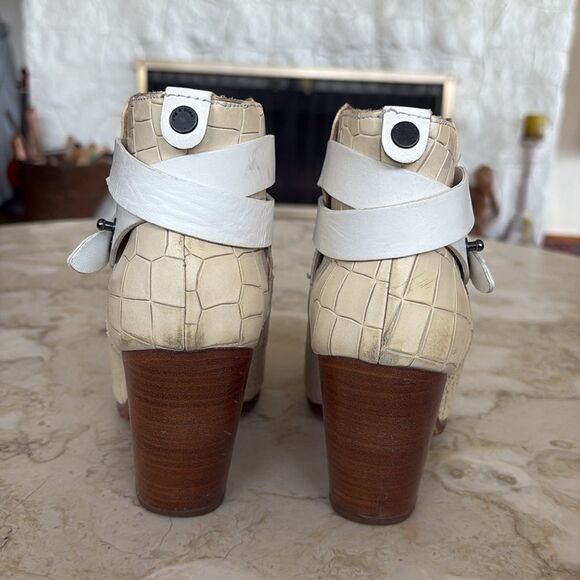 Rag & Bone Harlow Croc Embossed Leather Wrap Block Heel Ankle Boots - Picture 7 of 12